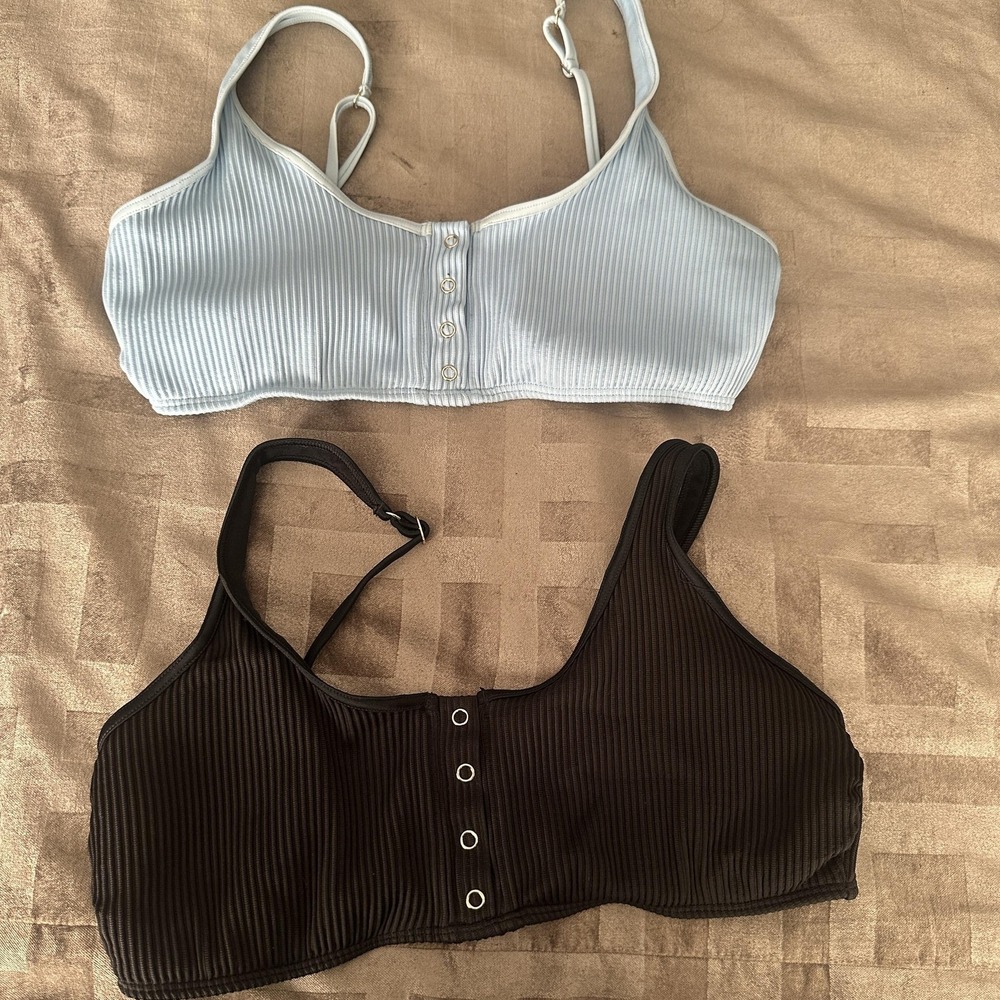 Hollister Swim Bikini Tops Womens Large Multicolor Ribbed‎ Bralette 2 Pack Set